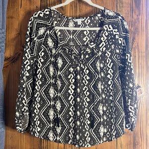 American Eagle Boho Style Long Sleeve Peasant Top with Split Open Back
